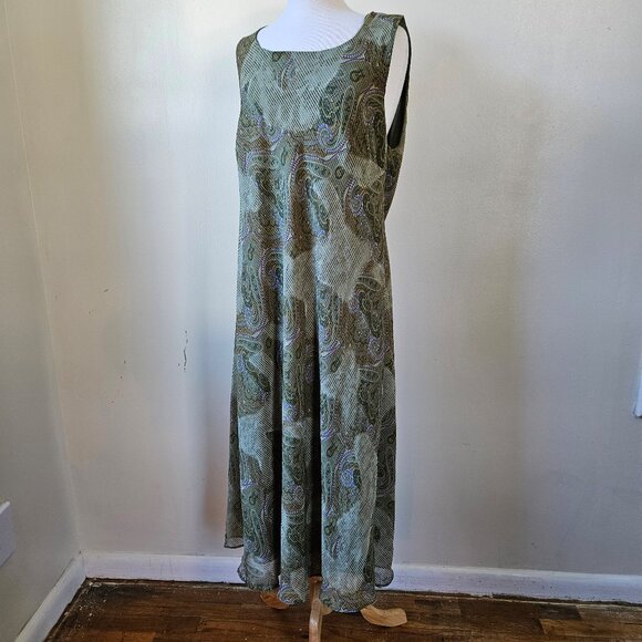 Vintage 90s Y2K Studio I Floral Paisley Sleevless Maxi Dress Whimsy 18W Plus - Picture 1 of 11
